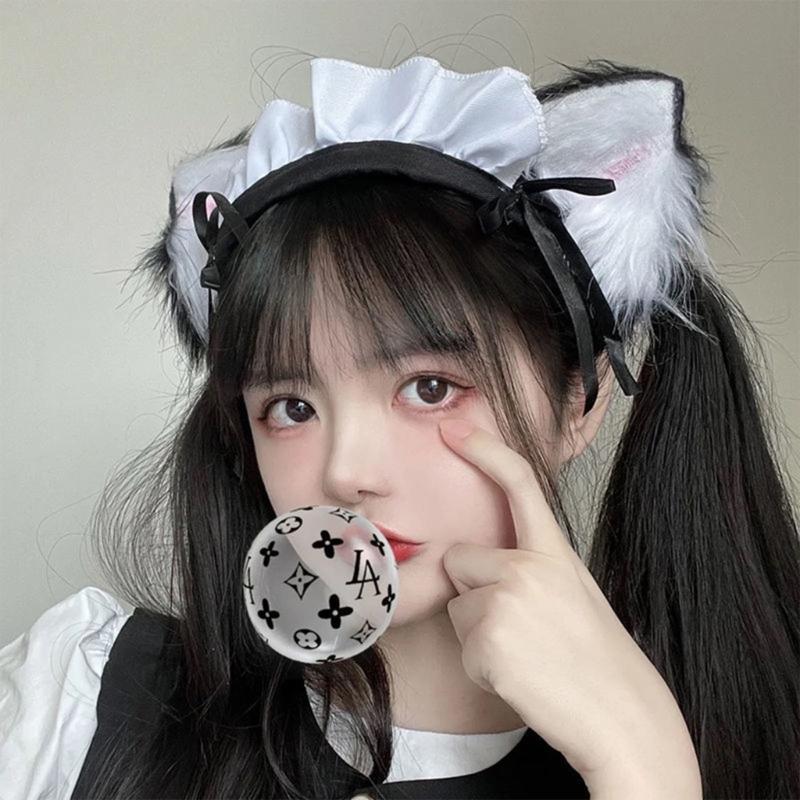 White Furry Headdress Cat Ears Hair Clip One Pair Barrettes with Headband