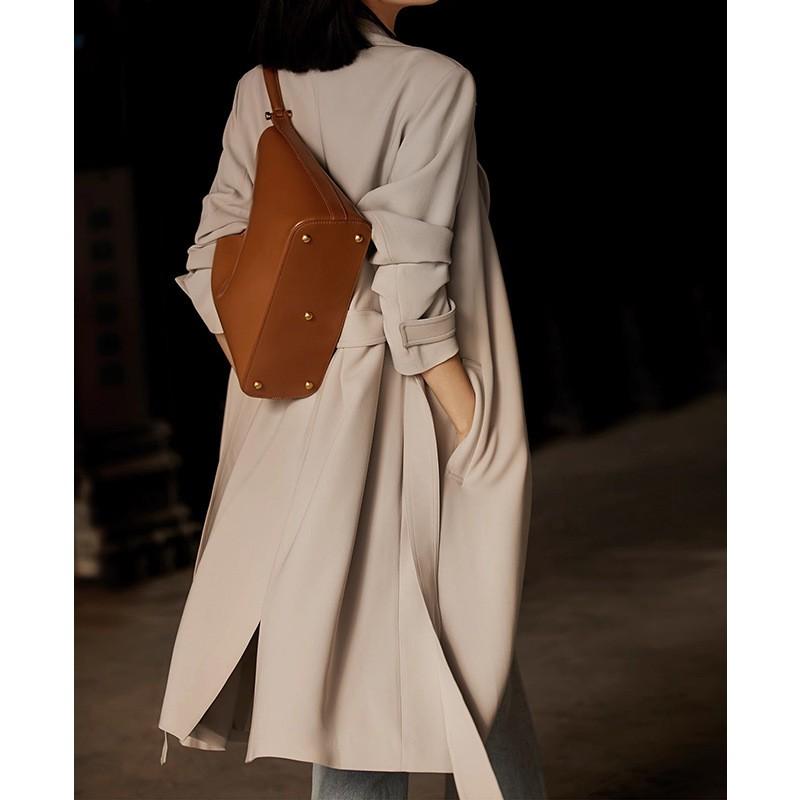 Womens Lightweight Acetate Trench Coat Long Sleeve Classic Fit Beige 2026 Office Chic