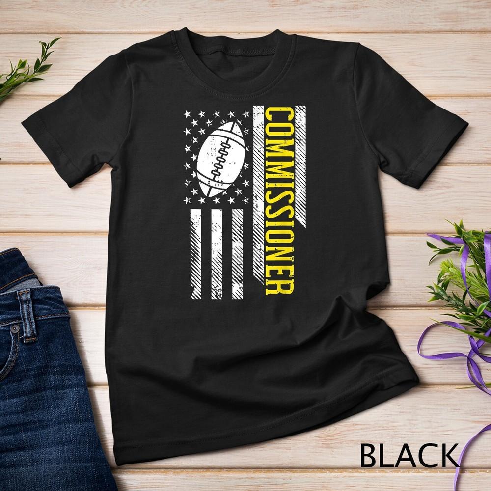 

US Flag Fantasy Football Commissioner Commish FFL Patriotic Unisex T-shirt 4XL