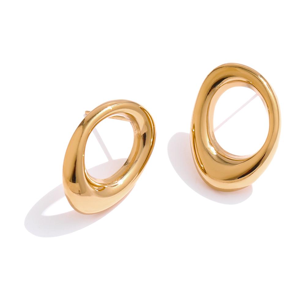 

Yhpup Stainless Steel Round Hollow Stud Earrings Minimalist Metal Waterproof Unusual Earrings Jewelry Bijoux Femme Gift New