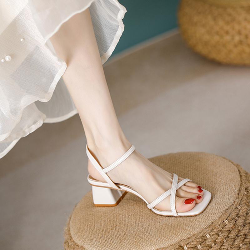 Fashion 2025 cross band high heels sandals women thick heel summer shoes solid color ankle strap gladiator sandalias de tacón
