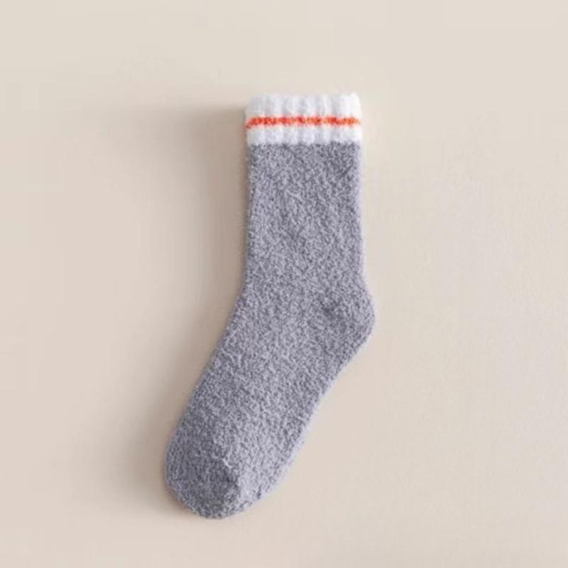 Male Autumn and Winter Striped Towel Coral Velvet Deodorant Wicker Floor Sleep Tube Socks