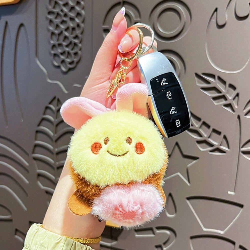 Cartoon Plush Bag Pendant Soft Creative Drawstring Doll Cartoon Bee Keychain  Women Men