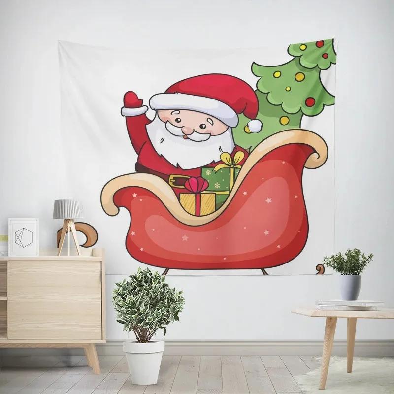 Neujahr Weihnachten Cartoon Weihnachtsmann Schlitten Muster Wandteppich Wohnzimmer Sofa Heimdekor Weihnachtsgeschenk