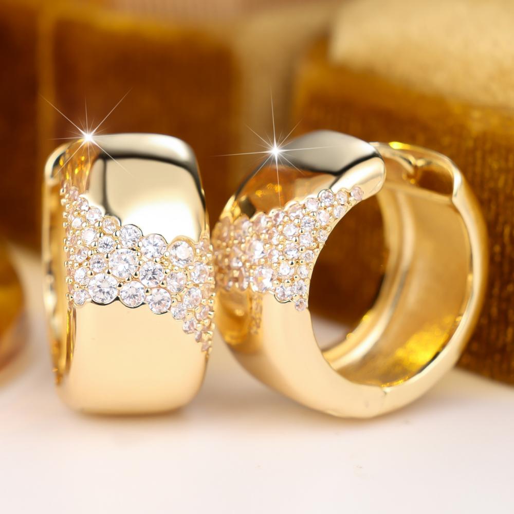 Luxury Gold Color Asymmetric Paved Zircon Huggie Earrings for Women Daily Wear and Party