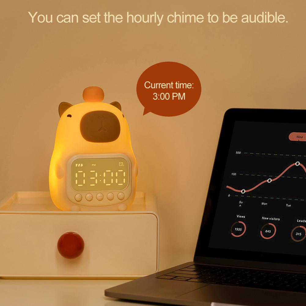 Capybara Led Night Light Silicone Rechargeable Digital Alarm Clock Dimmable Table Lamp Timing USB Charge Children Birthday Gift