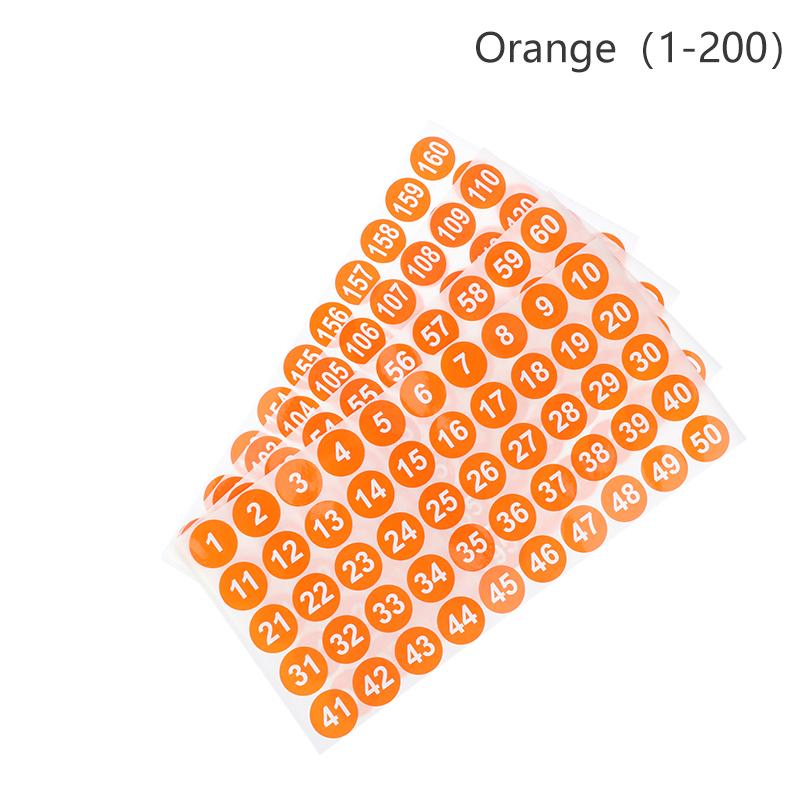 

4 листа наклеек с последовательными номерами 1-200, круглые самоклеящиеся этикетки 2,54 см оранжевый