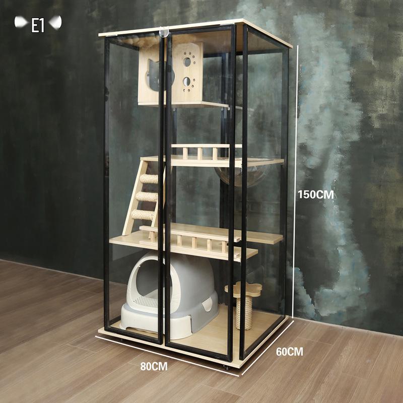 Transparent Three-Layer Luxury Indoor Cat Villa with Spacious Wood Design