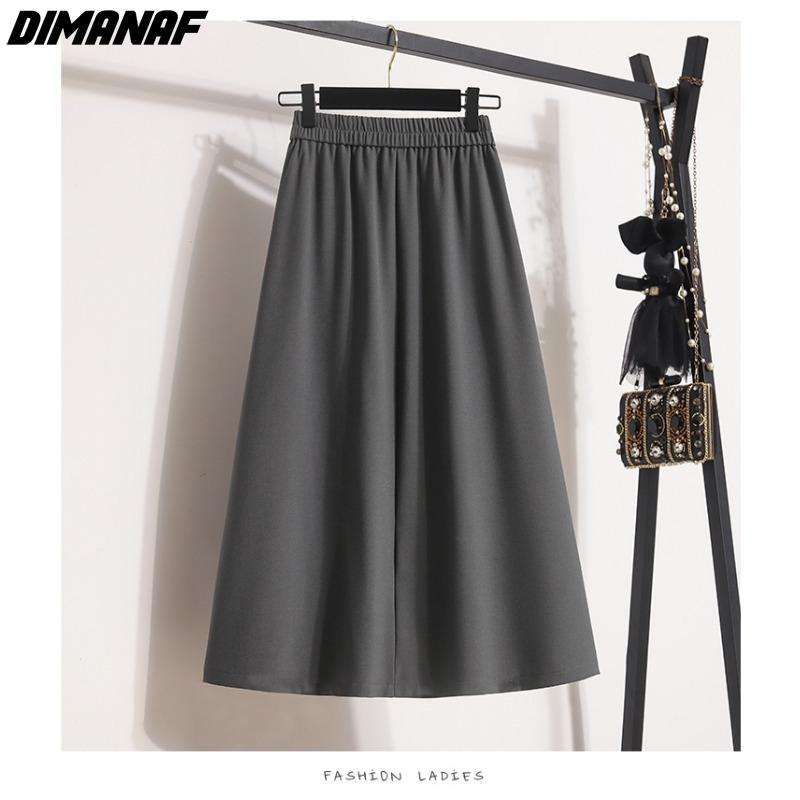 DIMANAF 2024 Spring Summer Plus Size Damkjolar Lös resår i midjan Oversize Mode A-Line solida veckade långa kjolar