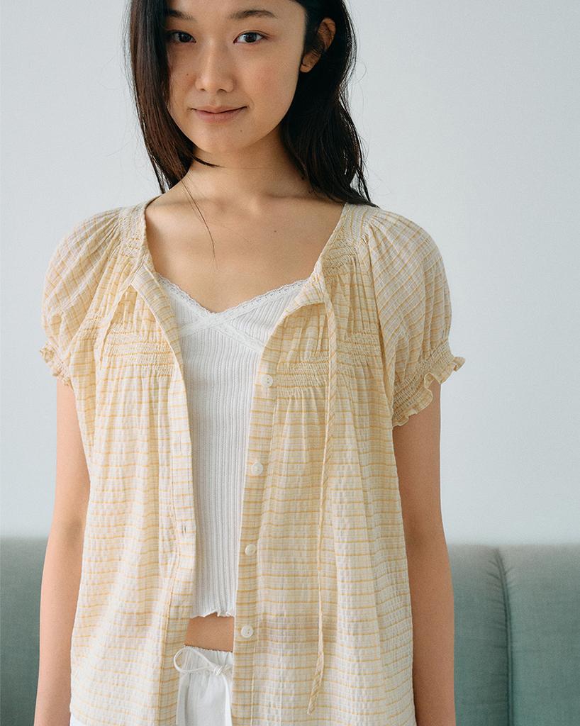 Ilumikeullojeu Mato Check Puff Blouse_Light Yellow