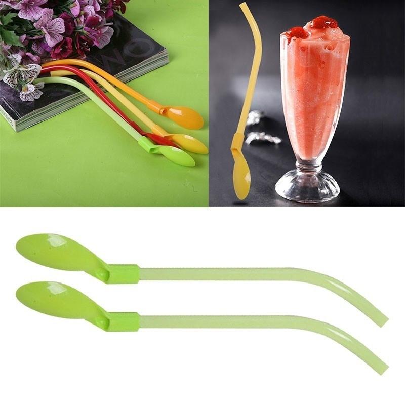 Plastic Candy Color Spoon Straw Great For Ice Cream Sodas 2 Pcs / 1 Pc