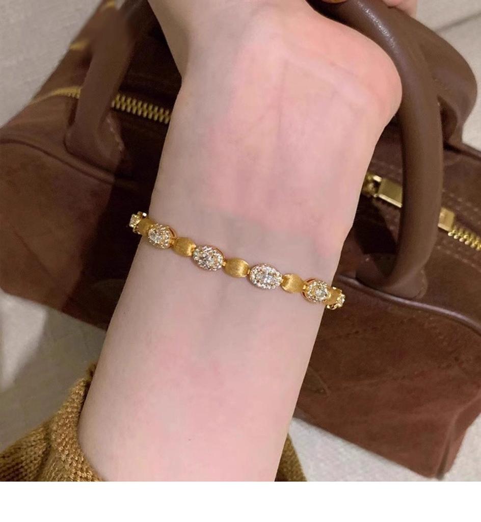 Pearl Sand Light Gold Zircon Oval Bracelet - Elegant Court Style, Luxurious Design for Women