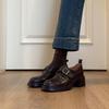 Sheepskin Version~ Retro Belt Buckle Deep Mouth Loafers Women's Simple Commuting Thick Heel One Pedal British Style Small Leather Shoes