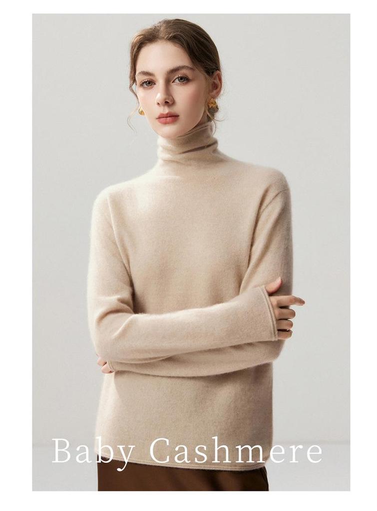 Lekasha Women's Cashmere High-Neck Twelve-Needle Knit Sweater