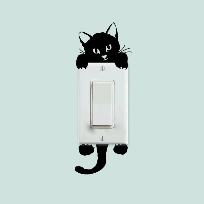 Niedliche Schwarze Katze Lichtschalter Telefon Wandaufkleber Kreative Tiere Wandtattoos Handgemacht DIY Heim Toilette Dekor PVC Wandbild Kunst 2025