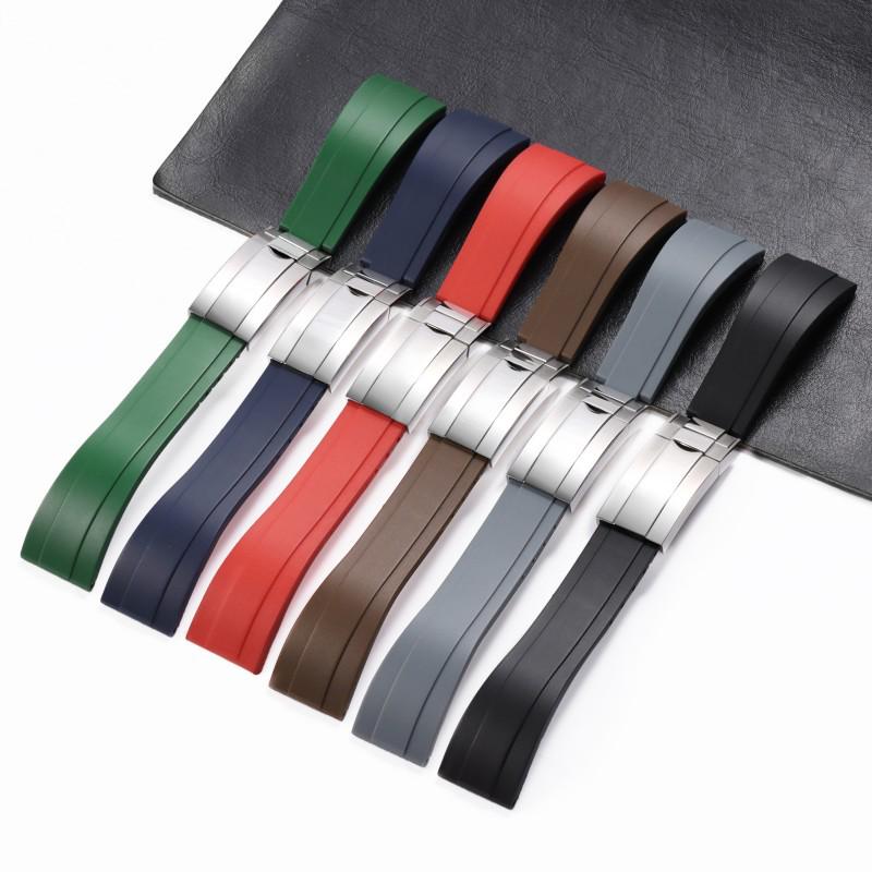 Pulseira de Silicone Compatível com Rolex para Submariner, Yacht-Master, Explorer – Sem Logo, Boca Reta, Preto/Verde/Azul, 20mm