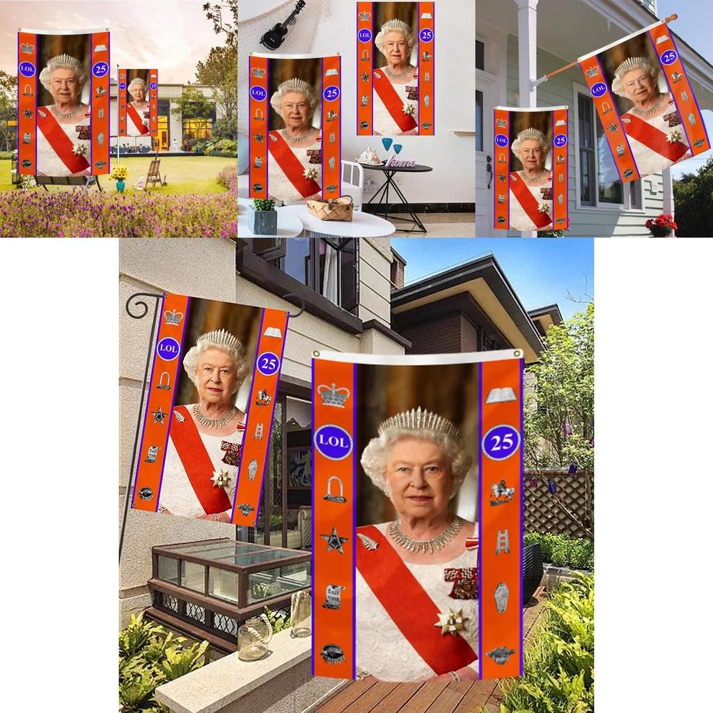 Premium Queen Elizabeth II Platinjubiläum Flaggenbanner Elegante Trauerdekoration für Zuhause und Garten