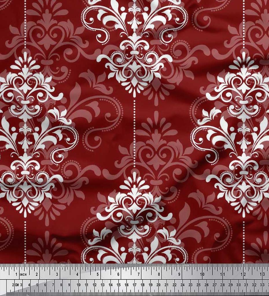 Soimoi Japanischer Krepp-Satin-Stoff mit filigranem Damast-Druck, Meterware, 42 Zoll