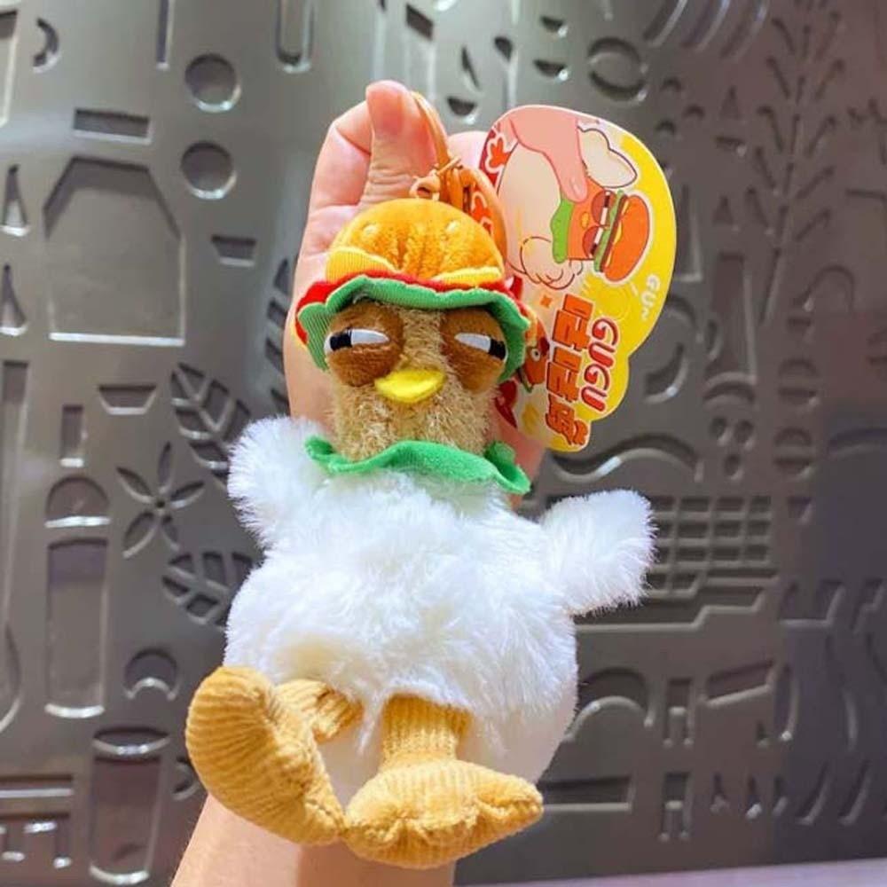Doll Plush Chicken Keychain Simulation Gugu Animal Key Holder Hamburger Hen Key Ring  Men