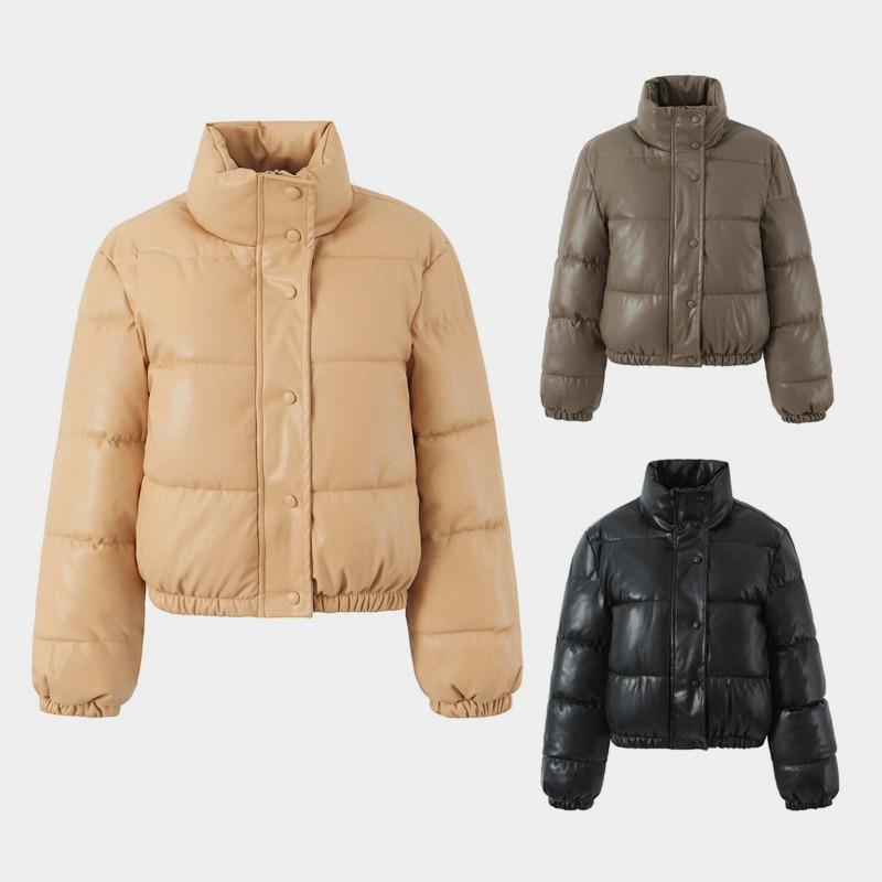 Autumn and winter new leather jacket women's stand-up collar short warm bread cotton clothes