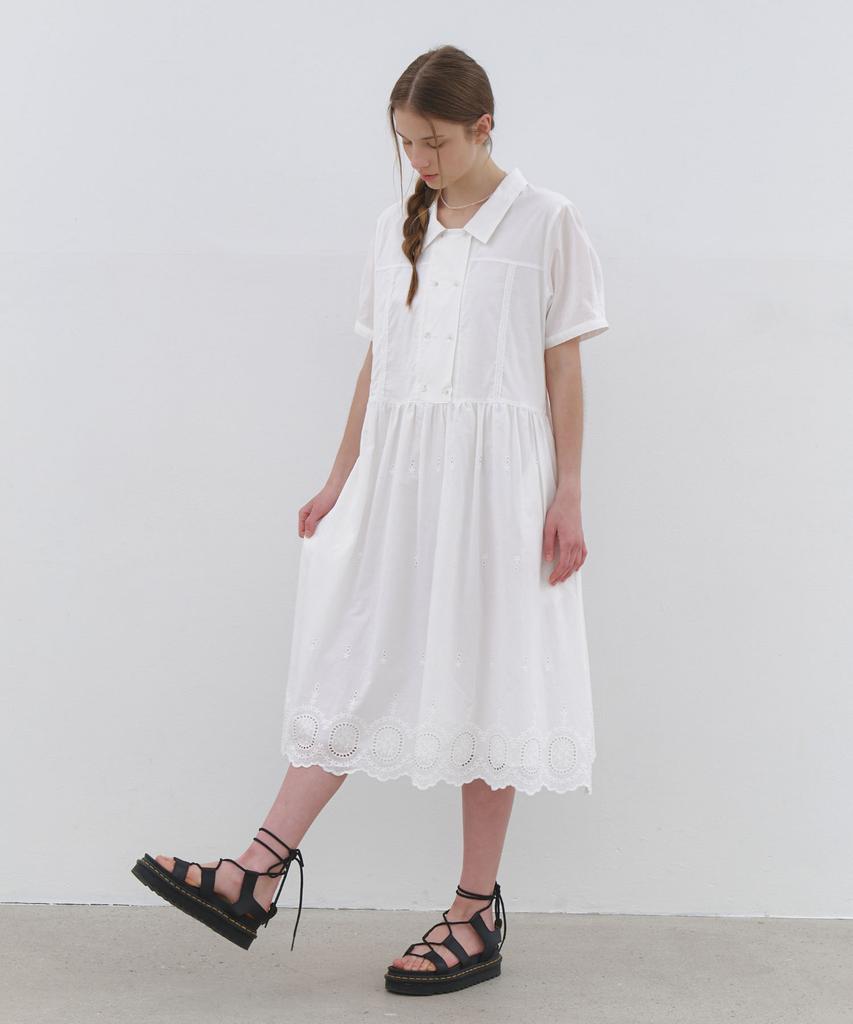 Cluny Eyelet Lace Long Dress - White