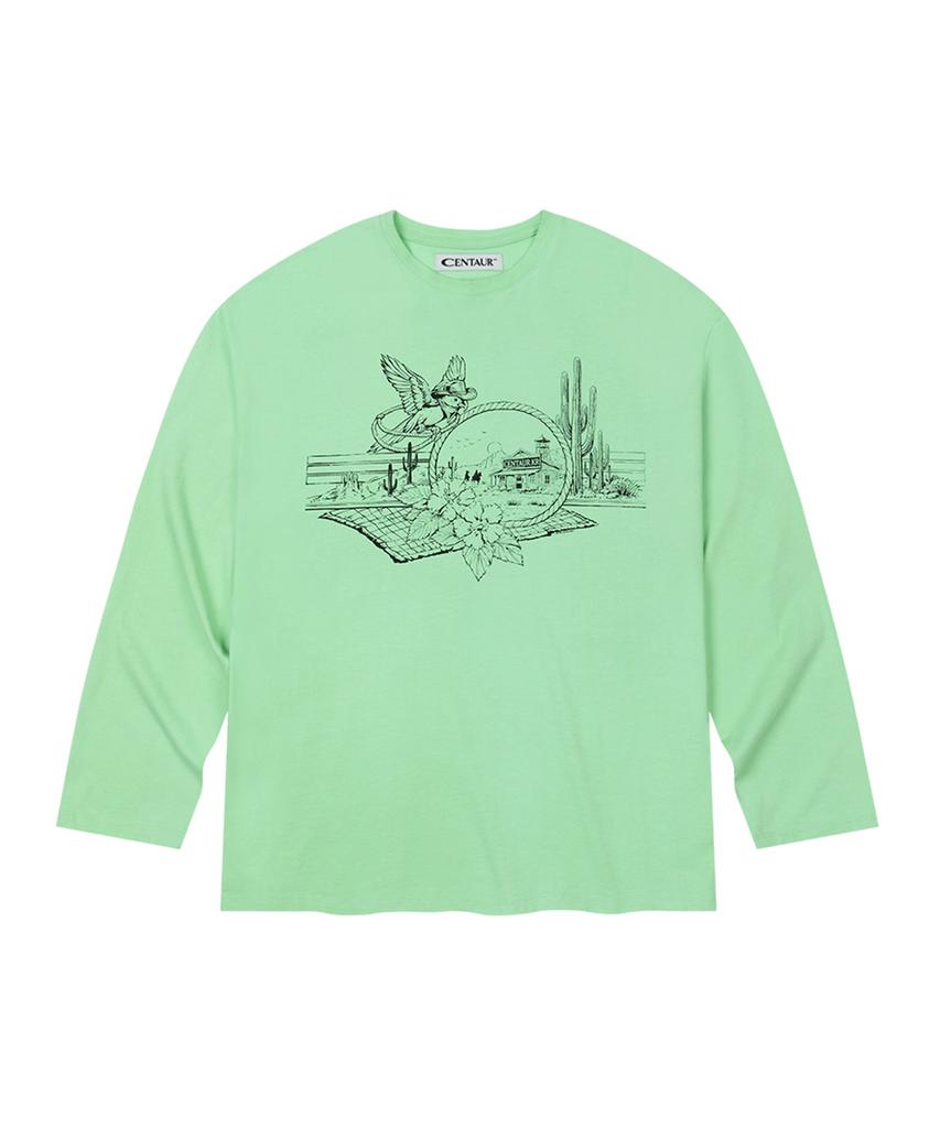 CENTAUR.KR Western Washed Long Sleeve T-Shirt_Mint