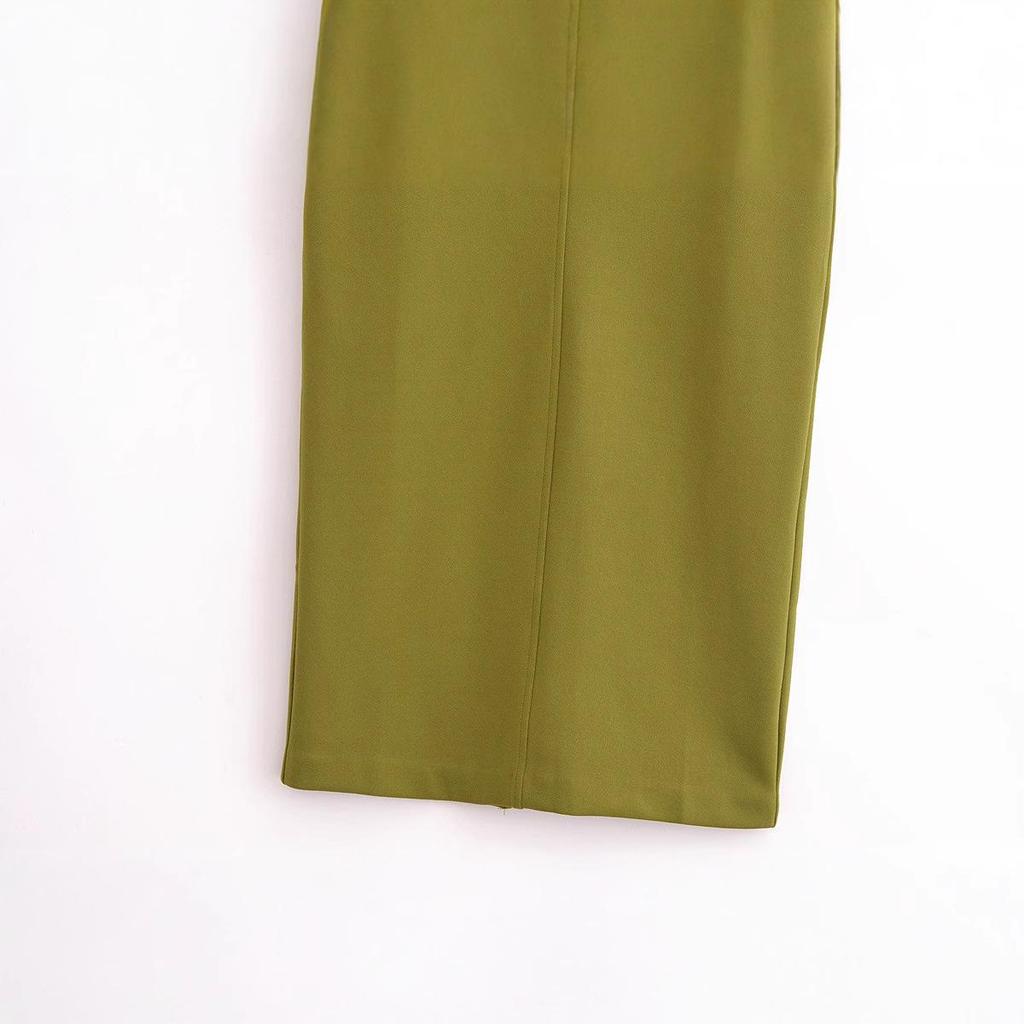 2025 Frühling Damen Europäischer & Amerikanischer Stil Krepp Slim Fit Rundhals Kurzarm Midi-Kleid