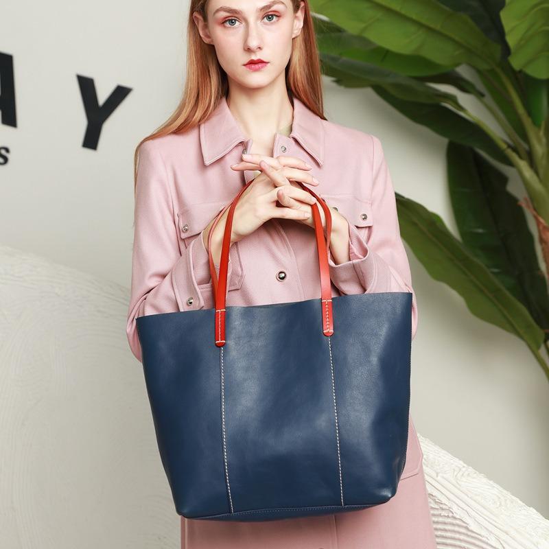 Leather Handbag Portable Tote Bag Large Capacity Vegetable Tanned Leather Shoulder Bag