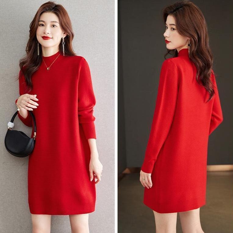 Mid-length Sweaters Women's Trendy Loose Long-sleeved Half Turtleneck Knitted Sweaters Autumn and Winter Casual Pullover