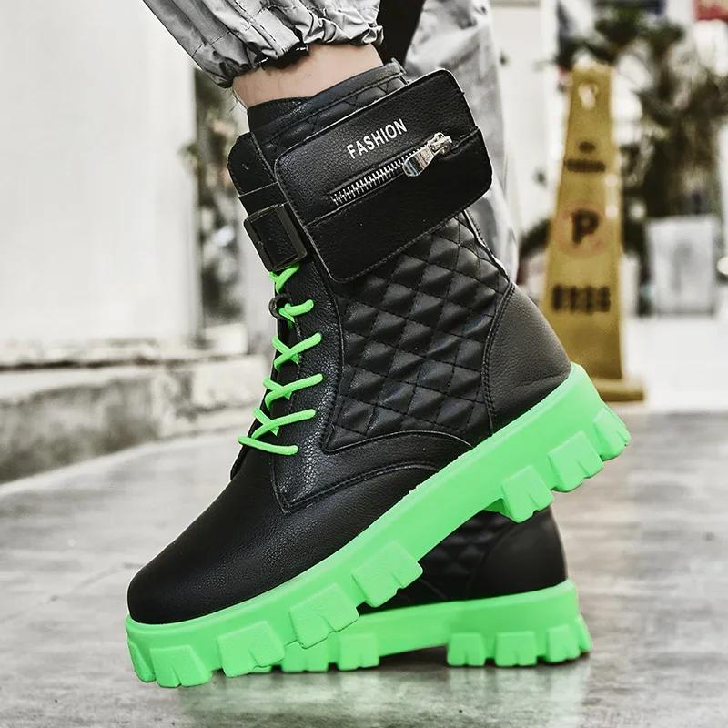 Vysoké Venkovní Kapsa Pánské Módní Boty Platforma Podzim Zima Ležérní Pánské Kotníkové Boty Bílá Kůže Designérské Boty pro Muže