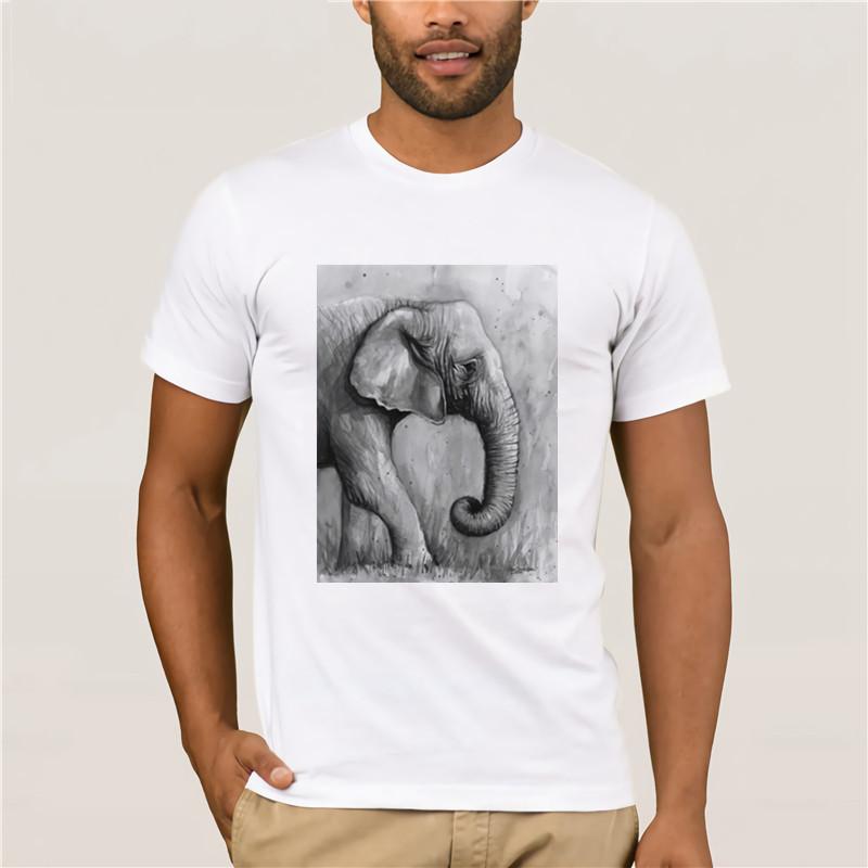 Hot Mens Fun Casual Print Tshirt 2 Elephant Watercolor Olga Shvartsur Transparent Fashion Printed Mens Tshirt Short Sleeve