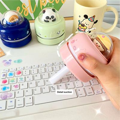 Cute Cartoon Desktop Vacuum Cleaner for Kids Students Battery Powered Portable Mini Table Dust Sweeper Energy Saving Cordless 360-degree