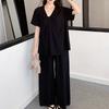 New Short-sleeved Pajamas, Solid Color Loungewear, High-end Comfortable Suit, Loose V-neck Two-piece Casual Trousers