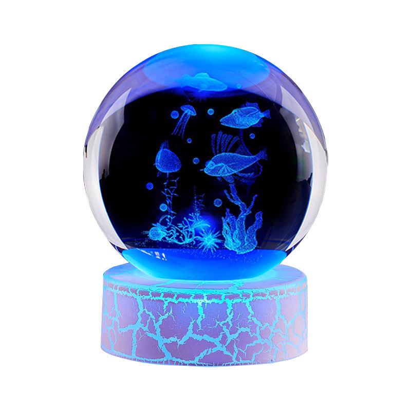 3D Laser Engraved Crystal Ball Night Light - Underwater World Design, Perfect for Classmates & Best Friends' Birthdays