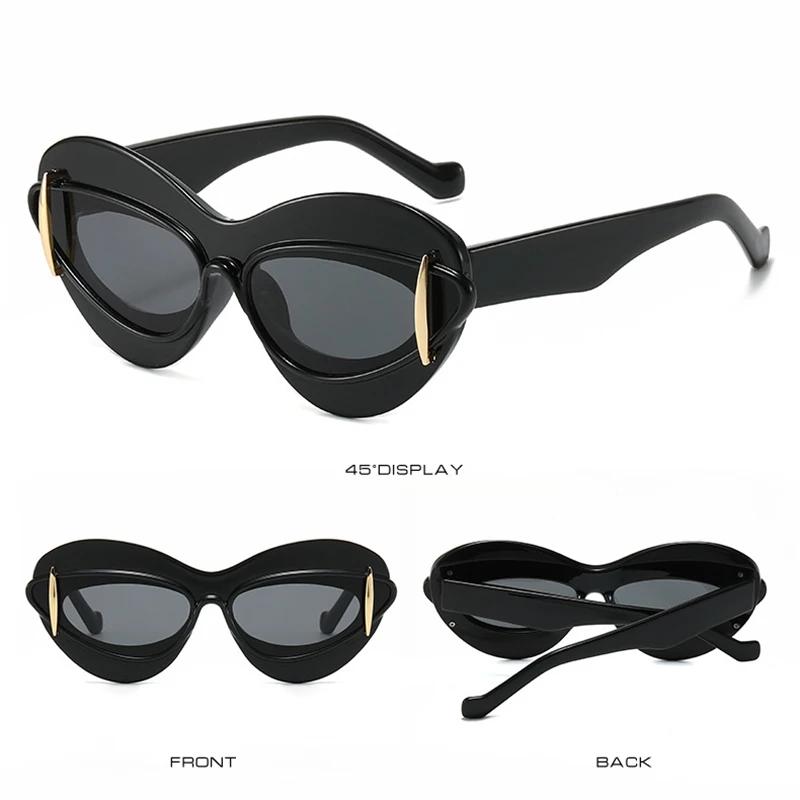 New  Oversized Cat Eye Sunglasses Women For Men Luxury Brand Designer Vintage Punk Sunglasses Popular Rivet Big Frame Eyewear