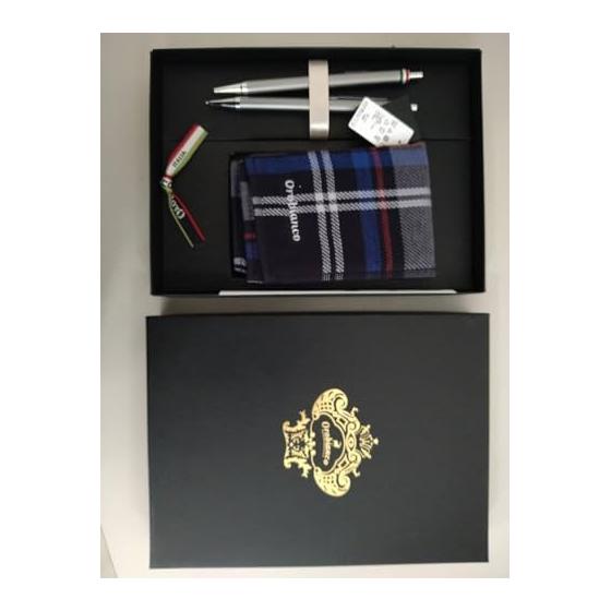 Orobianco Freccia Ballpoint Pen & Mechanical Pencil & Hand Towel Gift Set - Light Blue