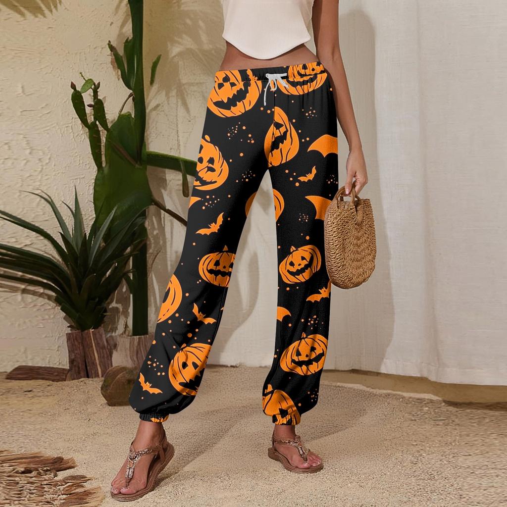 Women's Halloween Print Joggers Drawstring Elastic Waist Tapered Leg Casual Sweatpants