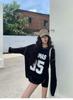 Women's O Neck Long Sleeve T-Shirt Loose Fit Casual Vintage Off Shoulder Letter Print Top