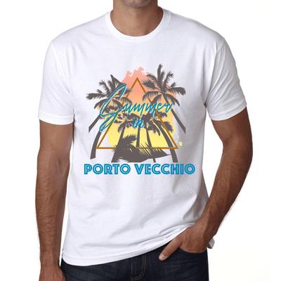 Herren Vintage T-Shirt Grafik T-Shirt Sommer Dreieck Porto Vecchio Weiß