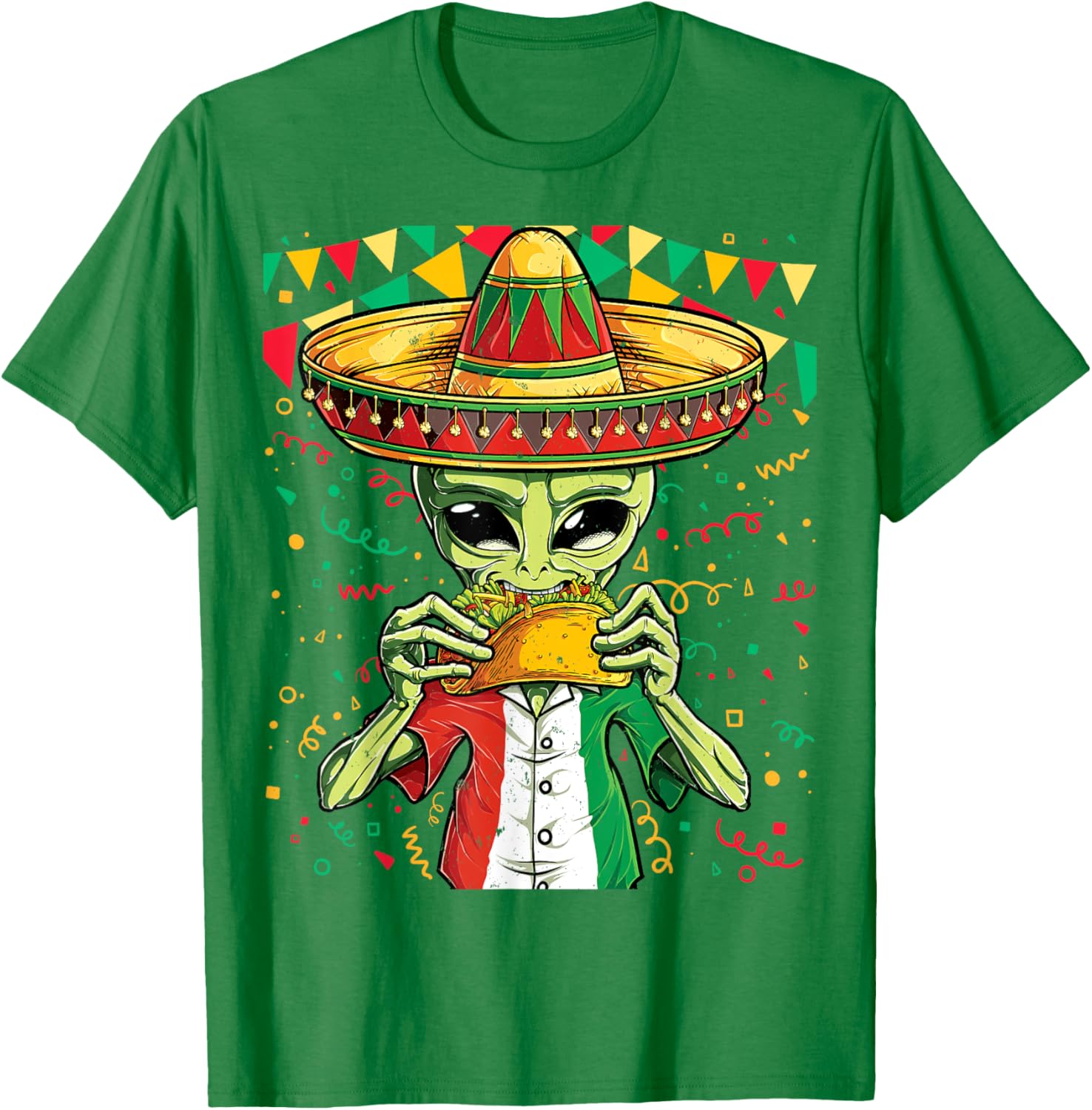 

Alien Eating Taco Cinco De Mayo Unisex UFO Mexico Flag Sombrero T-Shirt 4XL