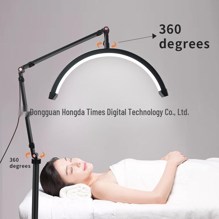 16" Beauty Light Floor Lamp: Half-Moon Nail & Eyelash Light with Remote Control & Retractable Arm for Eyebrow Microblading