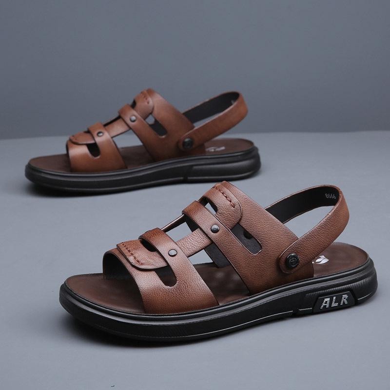 

Roman first-layer all-cowhide sandals men s dual-purpose beach cool slippers summer breathable and deodorant high-end leather new models 44 коричневый