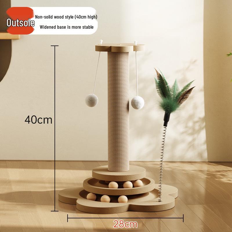Vertical Wear-Resistant Sisal Rope Cat Scratching Post with Turntable and Teaser Toys