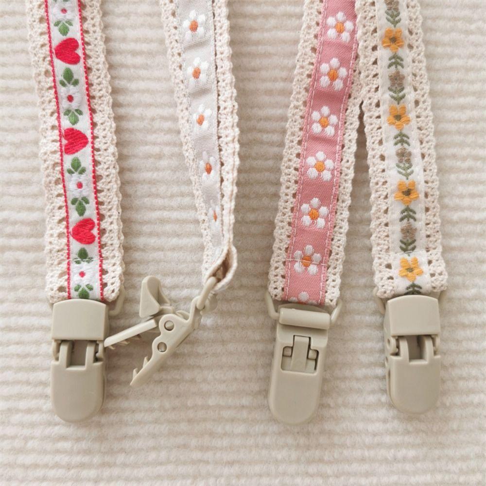 Ethnic Style Baby Cloth Pacifier Chain Embroidery Floral Adjustable Soother Holder Teether Toys Straps Dummy Clips