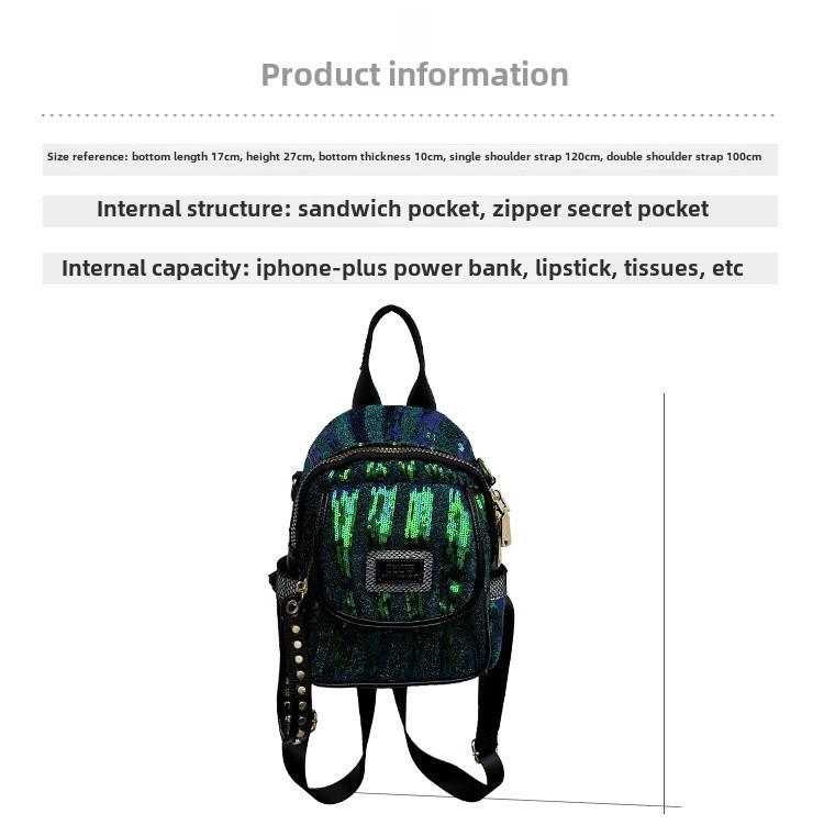 Sac à dos à paillettes de style occidental: Petit sac en cuir véritable haut de gamme à la mode 2023, sac à dos de niche pour femme polyvalent et tendance.