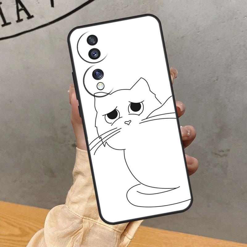 Funny Cute Cat Line Art Case For Honor Magic 8 5 6 7 Lite 200 400 Pro 50 70 90 X8c X8b X9a X9b X9c X9d Win RT Cover