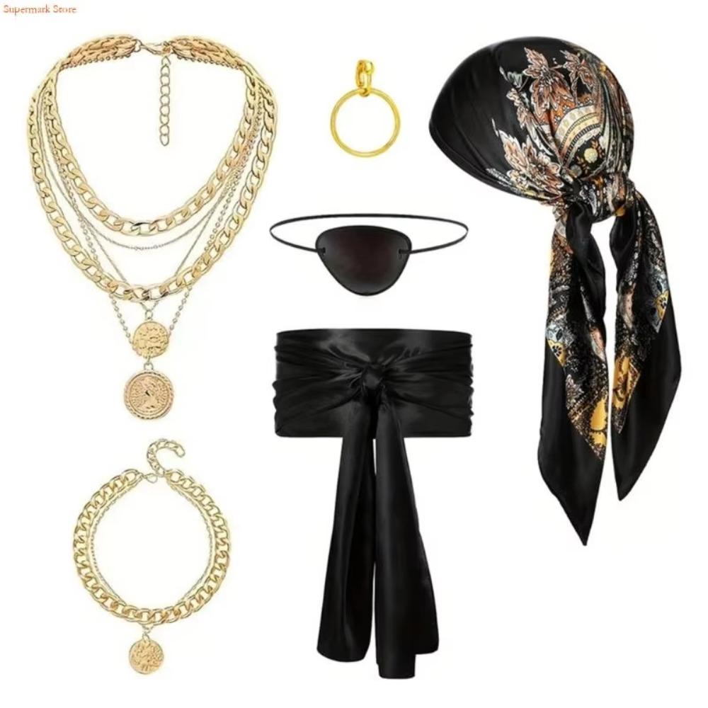 with Necklace Pirate Costume Accessories Eye Mask Halloween Pirate Cosplay Adult