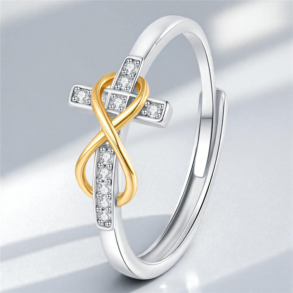 Luxury Female White Zircon Stone Silver Color Wedding Rings Promise Open Adjustable Cross Infinity Engagement  For Women