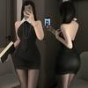Erotic New French Style Sexy Lapel Backless Secretary Uniform Women Pure Desire Cinching Waist Slim Wrap Hip Short Dress