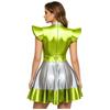 Womens Metallic Shiny Cosplay Structured Flying Sleeves Mock Neck Back Zipper A-Line Hem Dress
